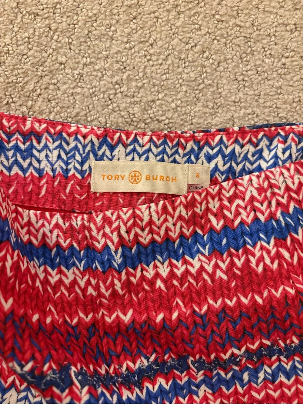 Tory Burch 100% Silk Knit Print Shorts Red Blue Size 8